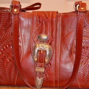 american west tooled leather purse